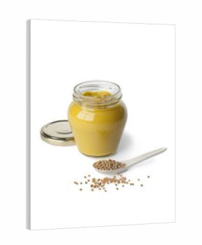 Mustard in a jar and mustard seeds