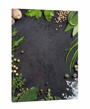 herbs and spices on an old metal tray