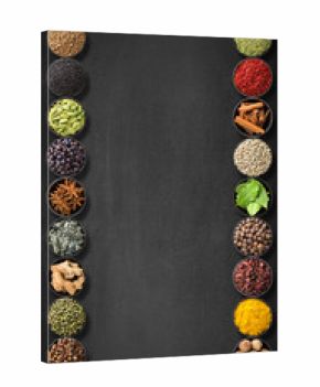 seasoning on a black table with empty space