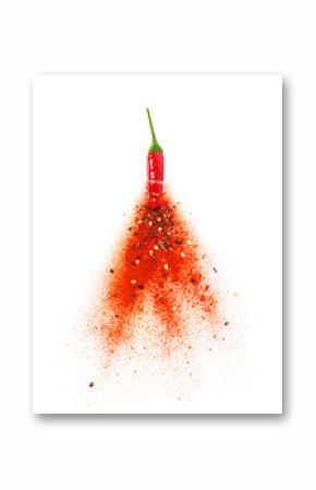 Chili powder burst from red chili pepper