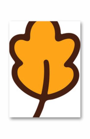Flat yellow-orange leaf icon is floating on transparent background, showing brown outline and vein