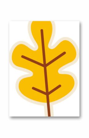 Displaying flat yellow oak-like leaf with brown veins and cream outline on transparent background