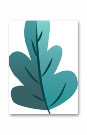 Stylized leaf is showing flat design with gradient teal, lobed edges, vein, transparent background