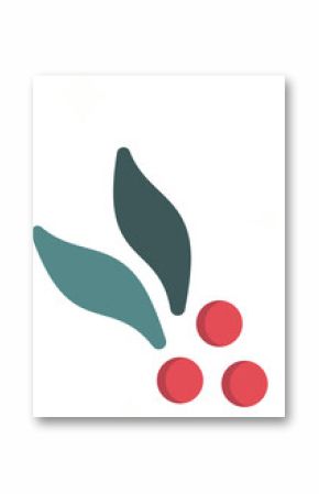 Flat holly motif is shining on transparent canvas with green leaves, red berries and white sparkles
