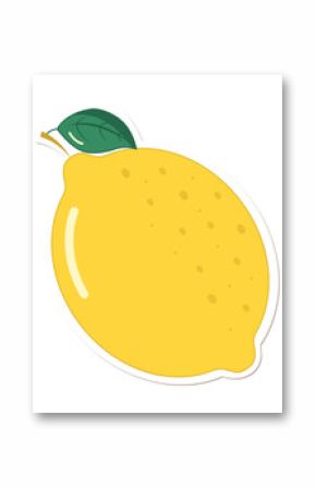 Flat design showing bright yellow lemon with green leaf and white outline on transparent background