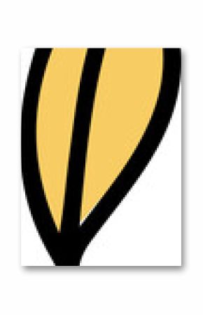 Stylized yellow leaf is floating on transparent backdrop, with central black vein and thick border