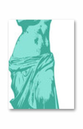 Flat design mint-green silhouette of classical statue is standing upright on transparent backdrop
