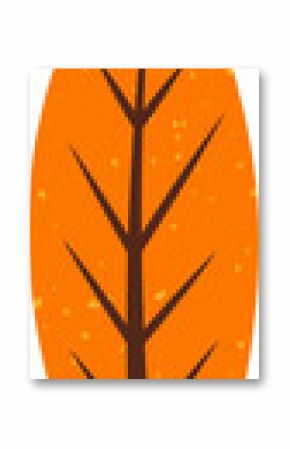 Stylized orange leaf is showing brown veins and yellow dots in vector art, transparent background