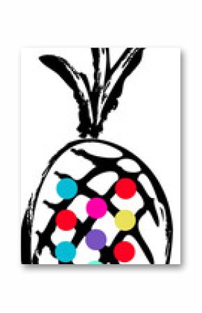 Displaying stylized pineapple shape with black strokes and vibrant dots on transparent background