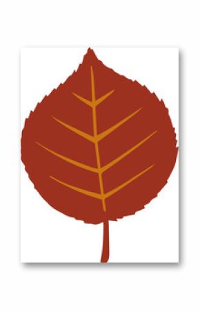 Stylized deep red leaf is being shown on transparent background, with orange vein detail