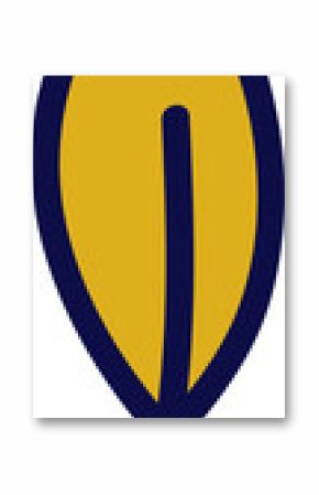 Flat design leaf icon is floating on transparent background with mustard fill and navy outline