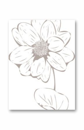 Line-art flower featuring petals at dotted core on curved stem with leaf, transparent background