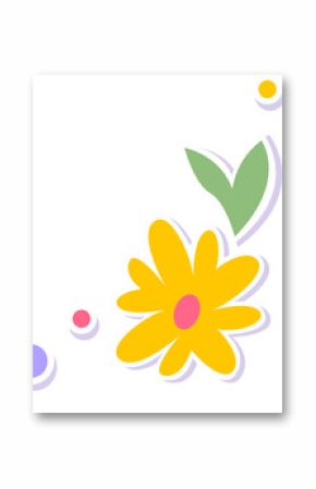 Flat design showing yellow flower with green leaf  and  circles on transparent background, copy spac
