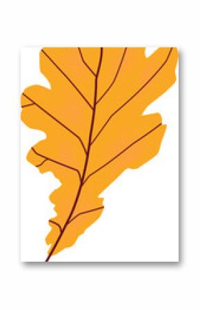 Flat design oak leaf is floating on transparent background, showing orange yellow gradient veins