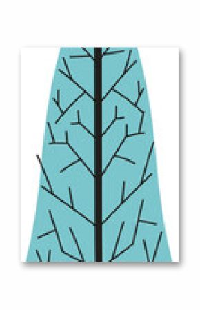 Flat vector leaf is showing turquoise blade with black branching veins on transparent background