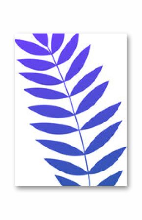 Stylized pinnate leaf is showing blue-purple leaflets in flat vector, on transparent background