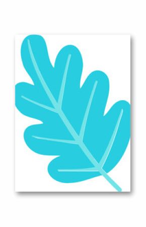 Abstract turquoise oak leaf shape is floating on transparent background in flat design