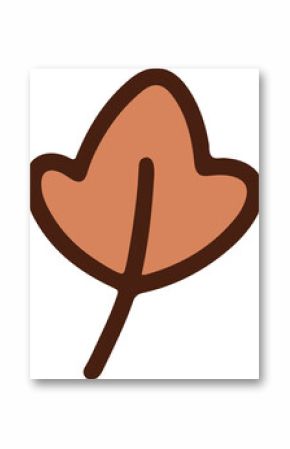 Flat vector three-lobed leaf icon is showing orange fill and brown stroke, transparent background