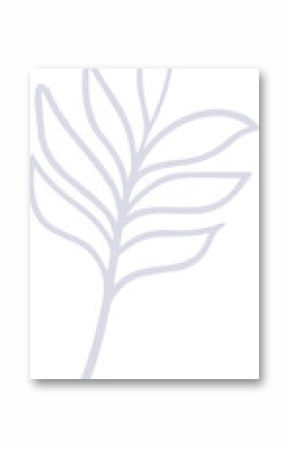 Minimalist vector art is showing stylized plant branch with leaf outlines on transparent background