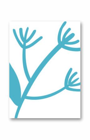 Teal botanical icon is showing flat design on transparent canvas with stem, leaf and bud clusters