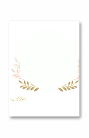 Hexagon frame in flat design is featuring leaf motifs and confetti dots on transparent background