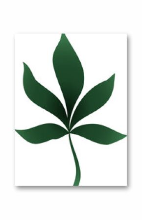 Stylized green palmate leaf is floating on transparent background, featuring smooth gradient design