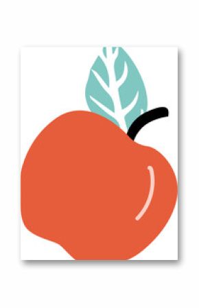 Displaying vector orange-red fruit with black stem, turquoise leaf, shine on transparent backdrop