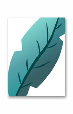 Vector leaf is floating on transparent background with vein branches in teal turquoise gradient