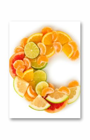 Products containing vitamin C isolated on white