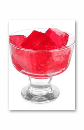 Tasty jelly cubes in bowl isolated on white