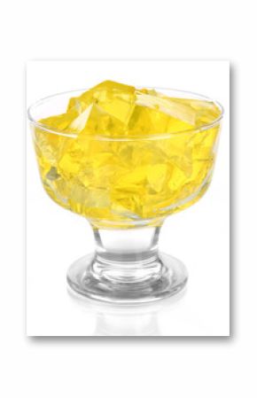 Tasty jelly cubes in bowl isolated on white