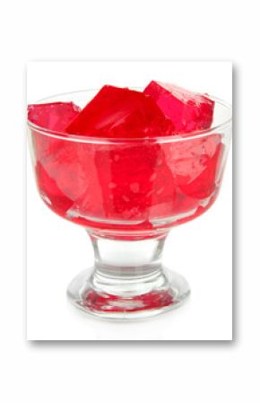 Tasty jelly cubes in bowl isolated on white