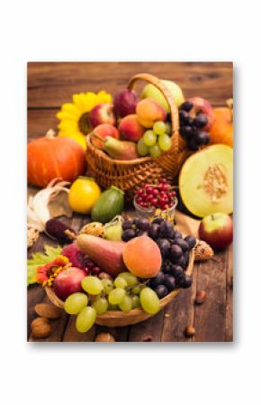 Fresh autumn fruits in the basket