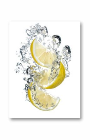 Three slices of lemon falling into water