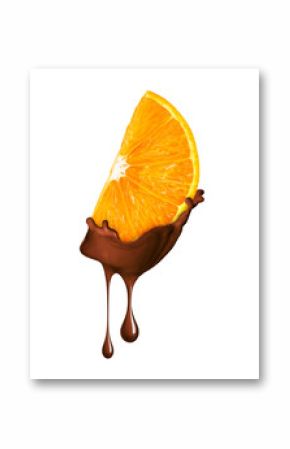 Slice of orange in liquid hot chocolate isolated on white background