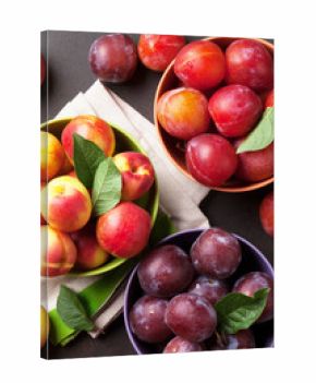 Fresh ripe peaches and plums
