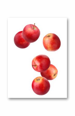 Falling red apples isolated on white.