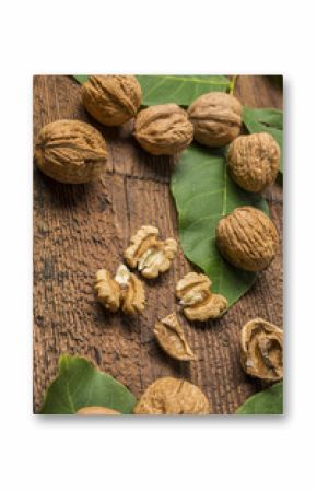 fresh walnuts on an old wooden table