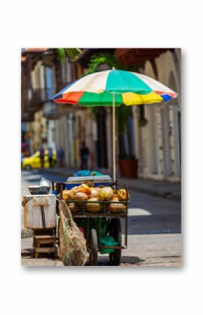 Street sale of coconut water in the walled city of Cartagena de Indias