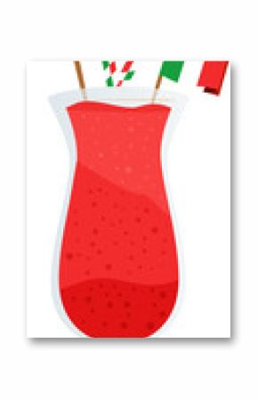 Showing red slushy in glass with straws, watermelon flag, flat, transparent background, copy space