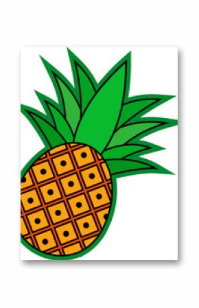 Flat stylized pineapple floating on transparent background, showing grid pattern and black dots