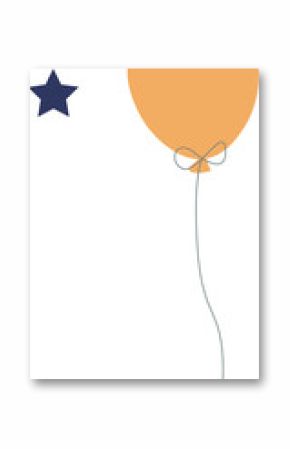Flat design is showing peach-colored balloon with bow amid navy, mustard stars on clear backdrop