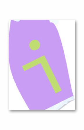 Displaying irregular purple panel with lime circle, L-bar and scribbles, transparent, copy space