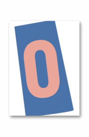Peach stylized numeric zero is hovering over blue rectangle on transparent canvas in flat design