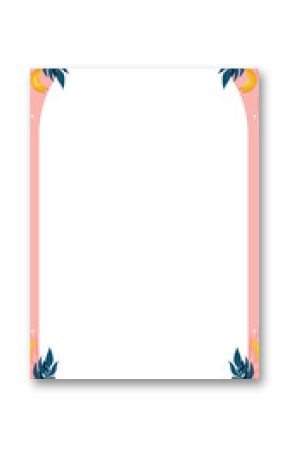 Tropical arch frame is appearing in flat design with pink border, banana foliage, dots, transparent