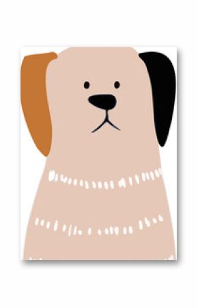 Cartoon dog is dominating flat design with pale peach fur, two-tone ears, transparent background
