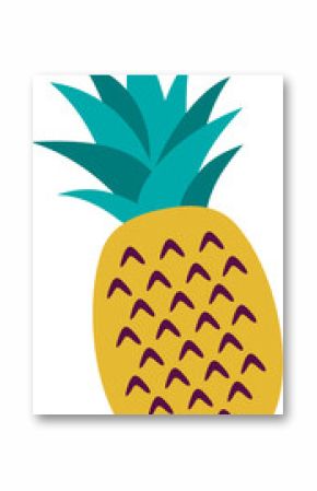 Pineapple is showing purple markings and teal leaves in flat design on transparent background