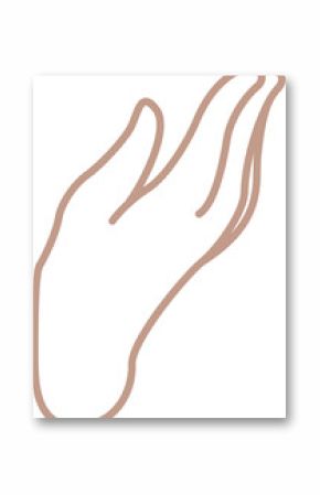 Abstract hand outline is floating in flat design on transparent canvas, showcasing peach line art