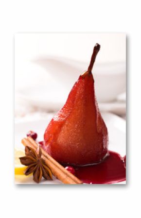 Poached pear in red wine