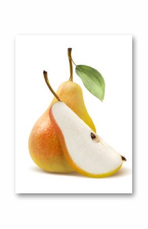 Fresh yellow pear and quarter isolated on white background